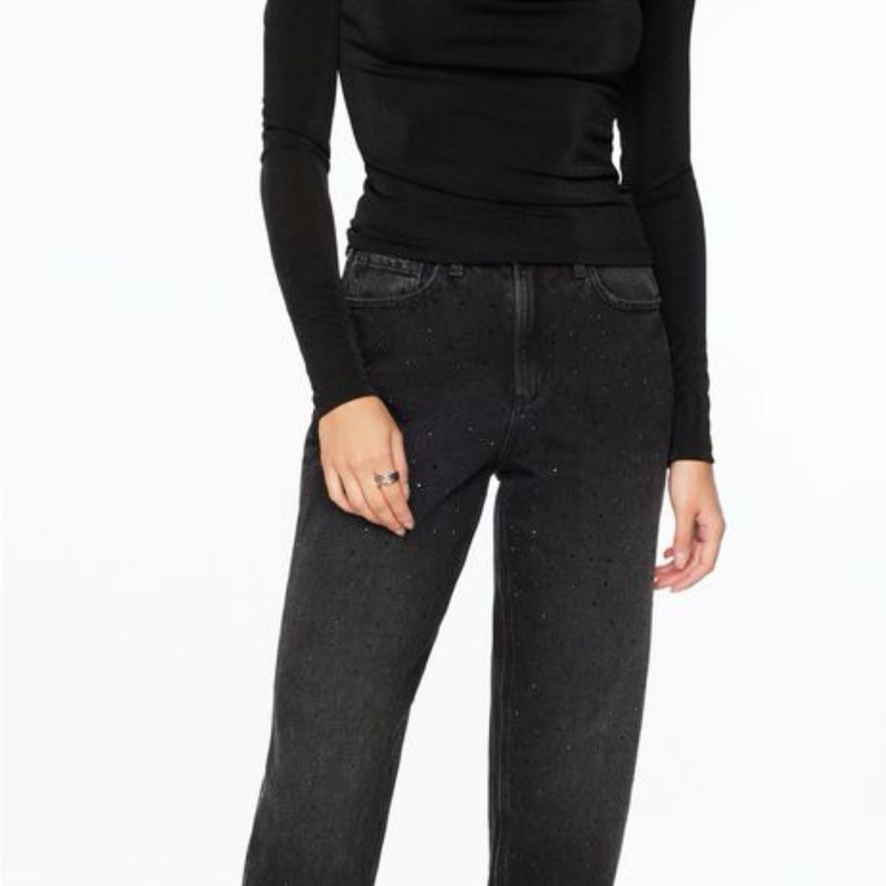 Size 27 (fits a 25) Dynamite Charcoal Straight Leg Jeans - Diamond Embellishment